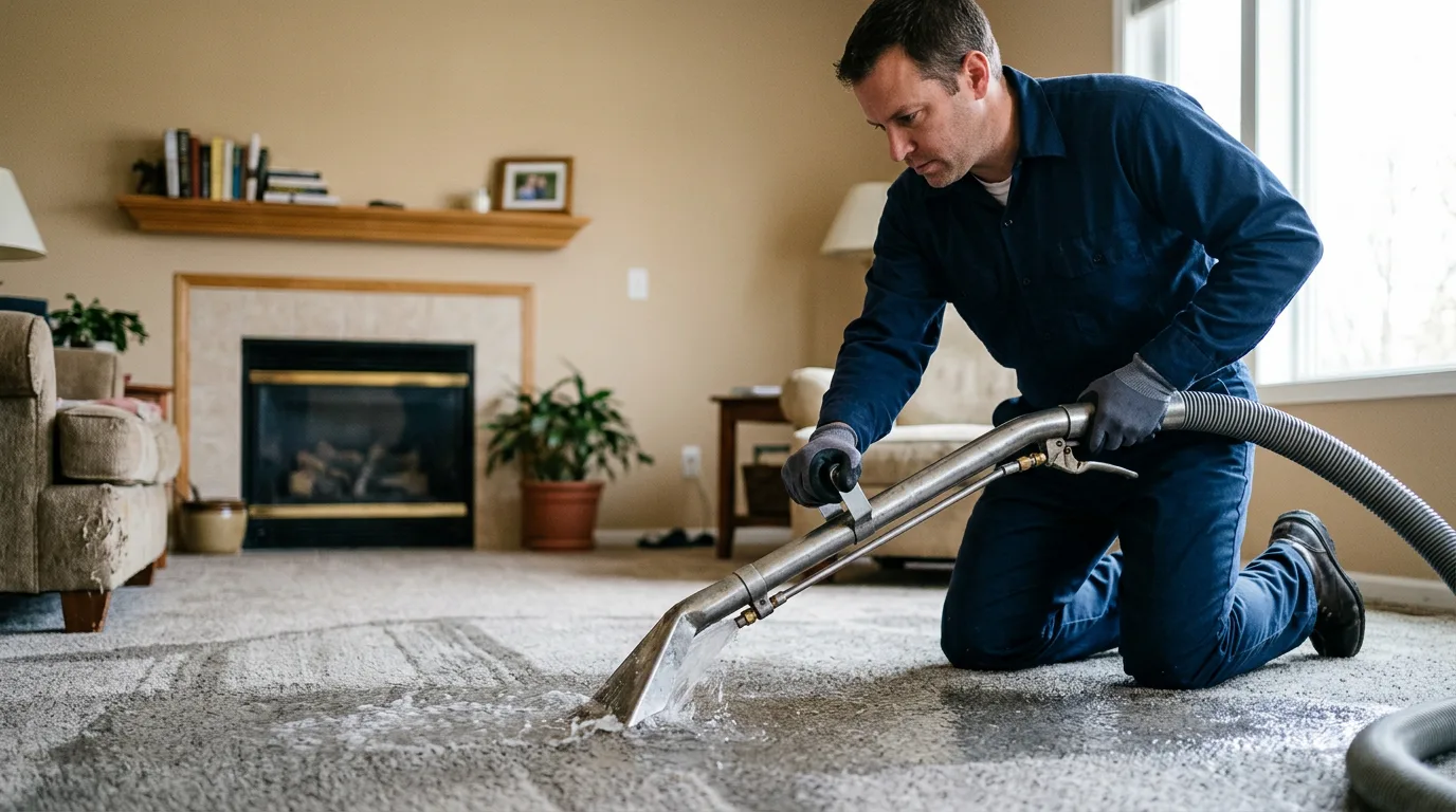 Water damage restoration technician working near Moline, MI
